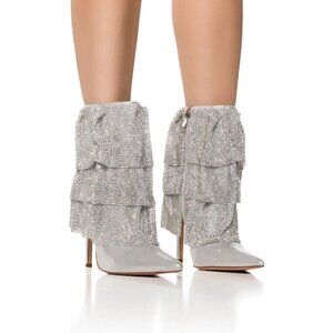 NIB Incredible Azalea Wang Chilton Chainmail Draped Booties Silver Size 9